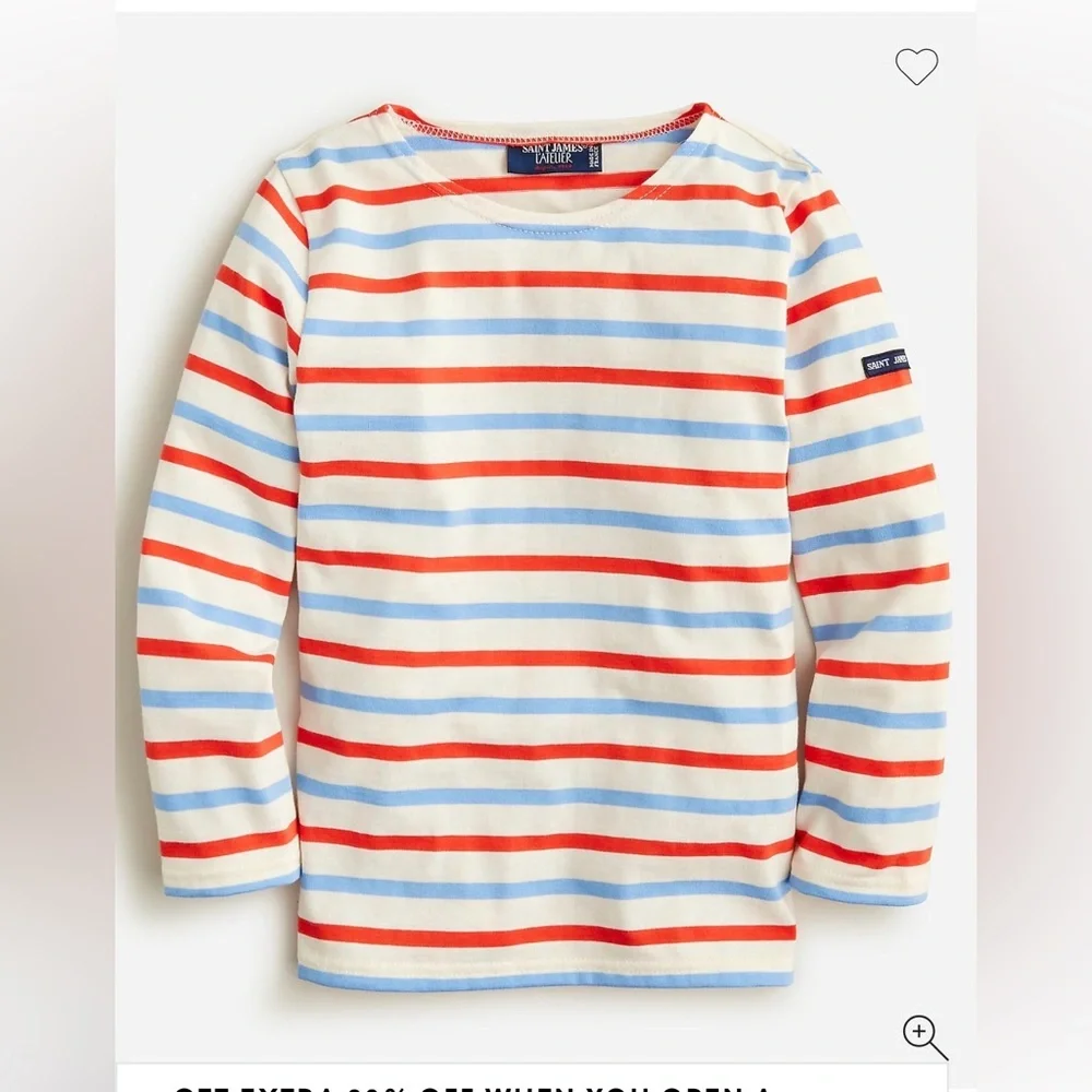 Saint James x J. Crew Kids Cotton Long Sleeve Striped Shirt, Sz 10, NWT - Picture 1 of 4